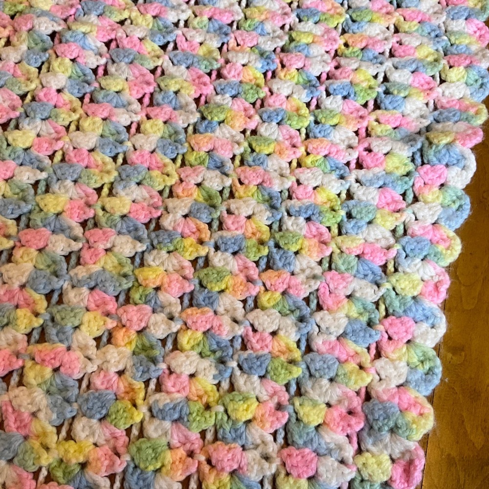 Hand Crocheted Baby Blanket Pastel Colors Tassels Crib Toddler Throw - Picture 2 of 4